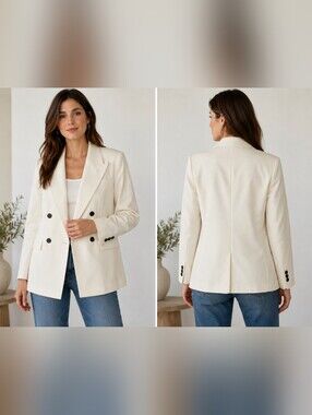 Madewell NWT Ivory Double Breasted Wool Blend Blazer Size 0 Tailored Jacket